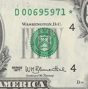 1977 Cleveland Star Note Fifty Dollar Bill D00695971* Bright AU - Picture 1 of 11