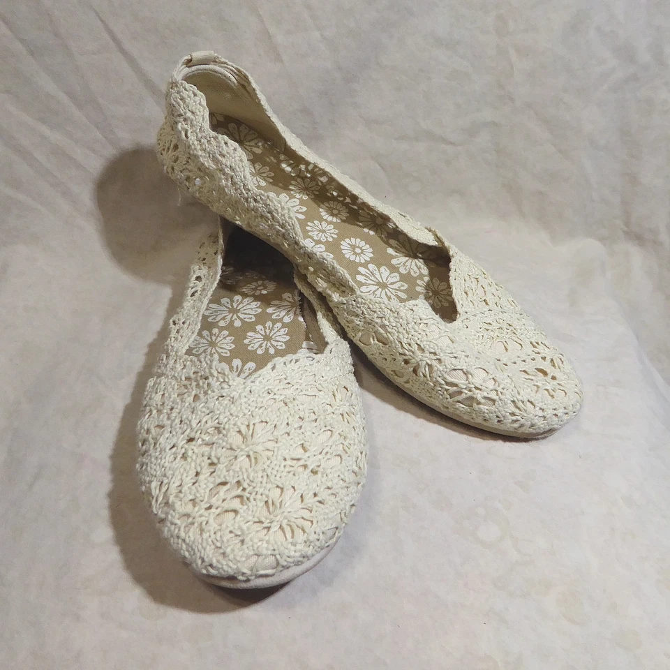 🩰 Planos de ballet Glory descoloridos talla 9 marfil beige flor ganchillo tela de encaje Foto 1 de 4
