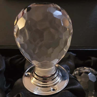 Crystal Faceted Cut Glass Mortice Knob on Nickel Rose ● New ● Handmade in UK - Image 1 of 4