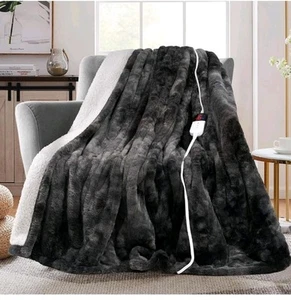 MAXEVE Electric Heated Throw Faux Rabbit Fur Blanket with 6 Heating Levels &... - Picture 1 of 9