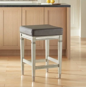Jaxon Wood Bar Stool Gunpowder 26" High Gray Cushion for Kitchen Counter Island - Picture 1 of 9