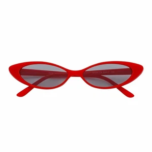 WHISKER - Thin Small Retro Oval Cateye Sunglasses Red Smoke Tint - Picture 1 of 8