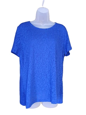 Chico's Tee Shirt Burnout Size 2 Cotton Poly Dark Blue Animal Print Short Sleeve - Image 1 of 4