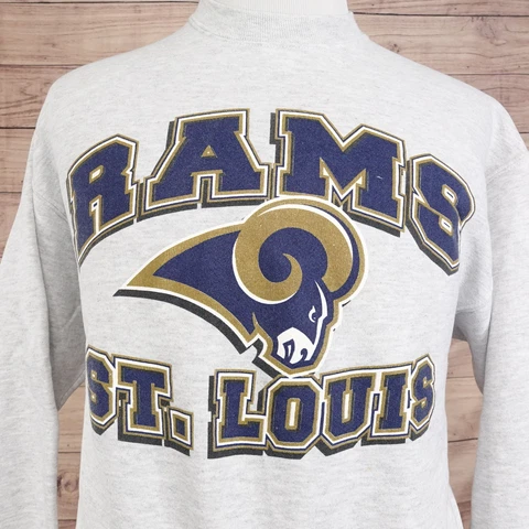 VINTAGE ST LOUIS RAMS LOGO DYNASTY GREY CREW NECK SWEATSHIRT SIZE L LARGE Cover
