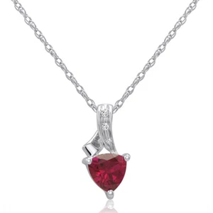 1ct TW Lab Created Ruby and Natural Diamond Pendant Necklace in Sterling Silver - Picture 1 of 3