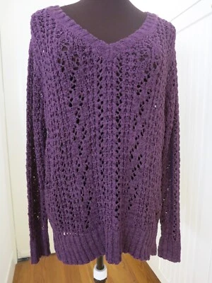 Suéter Apropos Nomadic Traders Púrpura Tejido Abierto Manga Larga Cuello en V Mediano a Grande Foto 1 de 4