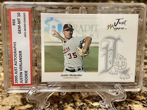 JUSTIN VERLANDER ROOKIE CARD 2005 JUST AUTOGRAPHS “GEM-MT 10” #66! W/H COA!