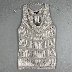 INC Sleeveless Sweater Women Size M Beige Sequins Cowl Neck Open Knit Sparkle