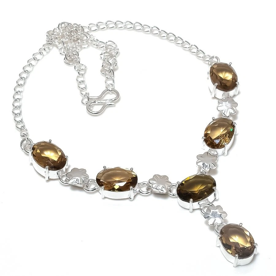 Smoky Quartz Gemstone Handmade  925 Sterling Silver Jwelery Necklace Size 18" - Image 1 of 1