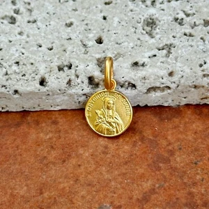 14KT Yellow Gold Solid St Catherine of Siena Round Medal Pendant Charm NEW 10mm - Picture 1 of 6