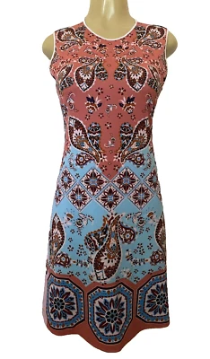 Clover Canyon Dress Sleeveless Paisley Floral Rust Blue Round Neck A Line M - Image 1 of 4