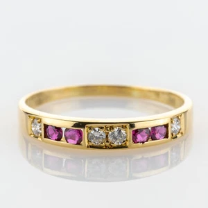 18k gold vintage ring with rubies and 0.12ct diamonds - Picture 1 of 5