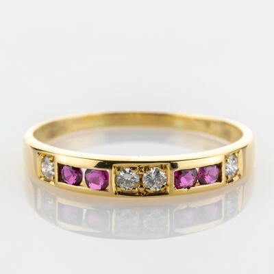 18k gold vintage ring with rubies and 0.12ct diamonds - Image 1 of 4
