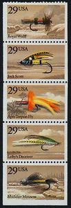 1991 Fishing Flies Booklet Pane Of 5 29c Postage Stamps, Sc# 2545-2549, MNH, OG - Picture 1 of 1