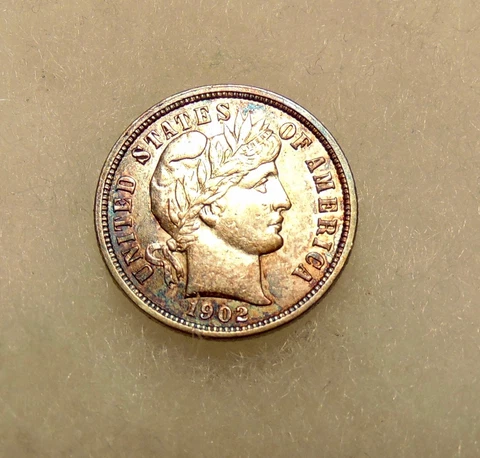 1902-O Barber Dime - Better Date - Pretty Toned AU+ Coin - FREE SHIPPING Cover