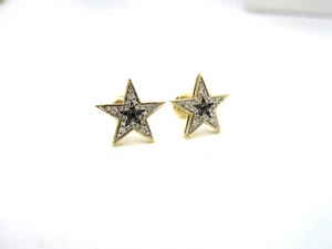 Gorgeous Elegant Estate 10k 14k Yellow Diamond Sapphire Star Pierced Earrings - Picture 1 of 5