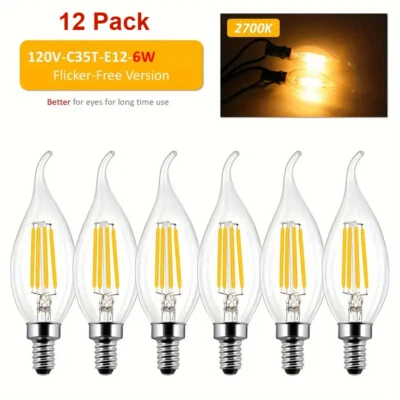 BRIMAX LED Dimmable E12 Chandelier Light Bulbs 6W Equivalent Warm White 12Pack - Image 1 of 4
