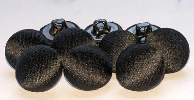 One Dozen Buttons Black Satin Fronts Metal Shanks New 5/8 Inch, 16 mm, 24 Ligne - Image 1 of 4