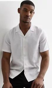New Look Shirt White Linen Blend Short Sleeve Collar V Neck Size XL Bnip - Picture 1 of 8