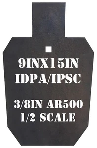 9"x15" 3/8" AR500 1/2 Scale IDPA/IPSC Steel Shooting Gong Target - 1pc Plate - Picture 1 of 3
