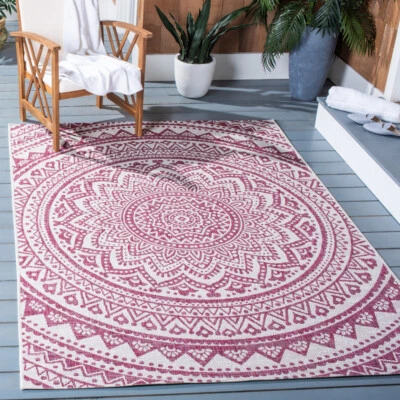 SAFAVIEH Outdoor CY8734-55912 Courtyard Ivory / Fuchsia Rug - Image 1 of 4