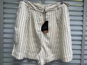 FAT FACE Linen Shorts UK 16 Ladies Cream Striped Relaxed Fit Wide Leg EU 44 £49 - Picture 1 of 10