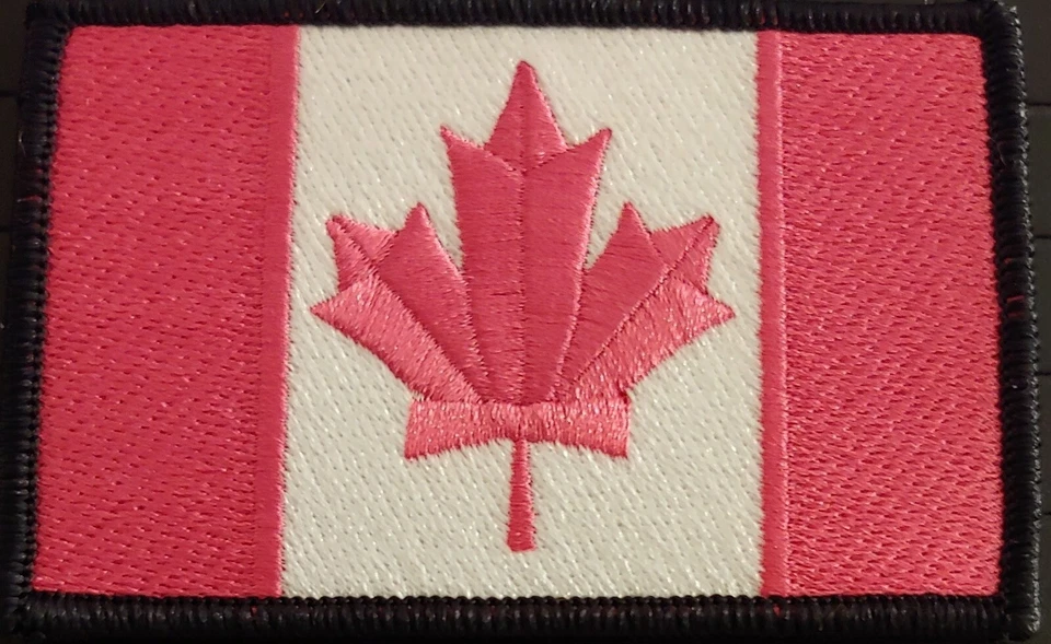 Canada Flag Iron-On  Patch Pink & White Version Black Border #1 - Image 1 of 1