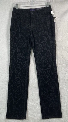 Pantalones de mezclilla para mujer NYDJ ajustados rectos elásticos negros estampados, talla 4P nuevos con etiquetas Foto 1 de 4