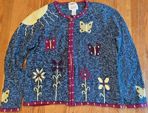 Vintage Christopher & Banks handbestickte Schmetterling Strickjacke Pullover Large - Bild 1 von 13