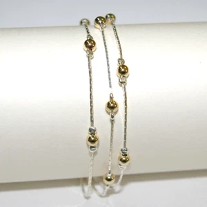 BRACCIALE bicolore in argento sterling 925 e perle piene di oro 14kt 3 fili - Foto 1 di 10