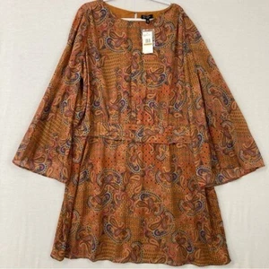 New Jessica Simpson Burnt Orange Paisley Round Neck Midi Dress size 3X - Picture 1 of 10