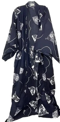 Kimono FP In Tokyo L Azul Marino Blanco Abanicos Diseño Abanico Algodón Foto 1 de 4