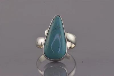 Sterling Silver 23mm Pear Shaped Blue Turquoise Wrap Band Ring 925 Sz: 7 - Image 1 of 4
