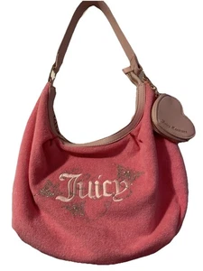 Juicy Couture Pink Terrycloth Hobo Shoulder Bag Rhinestone  Heart  Butterfly - Picture 1 of 15