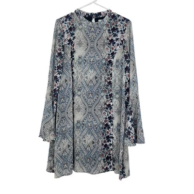 Speechless Women Bell Long Sleeve Chiffon Boho Printed Tunic ALine Dress Size L - Image 1 of 4