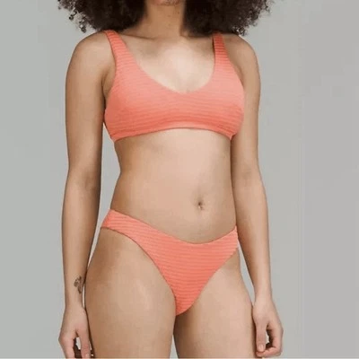 Lululemon Smocked Skimpy Fit Swim Suit Bikini Top Bottom Size 8 A/B Cup Apricot - Image 1 of 4