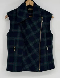 Vintage Plaid Vest Wool Blend Navy Blue Green Zip Up Lined Women’s Medium Preppy - Picture 1 of 9