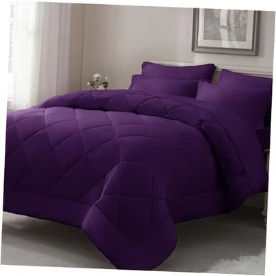  Juego de edredón - 7 piezas tamaño cama en bolsa, juego de cama para todo púrpura completo Foto 1 de 4