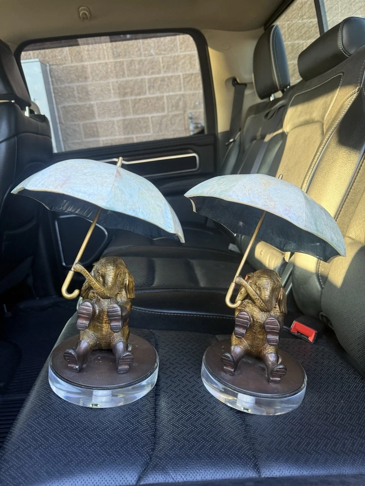 Pair of Decorative Elephant Figurines – Boots & Umbrella - Image 1 of 3