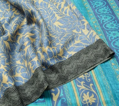 Sushila Vintage Floral Crema Sari 100% Lana Pura Suave Estampado Sari Tela Cálida Foto 1 de 4