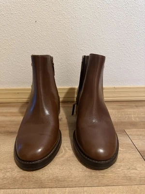 Tory Burch Turnlock Cuero Botines Mujer’s9M Marrón Dorado Logo NUEVO Sin Caja Foto 1 de 4