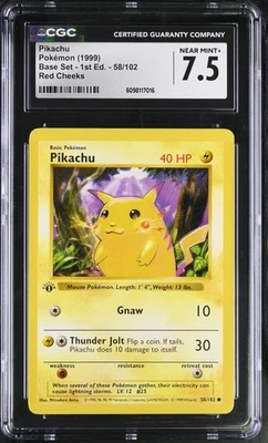 CGC 7.5 Pikachu Base Set 1st Edition Shadowless 58/102 Red Cheeks Pokemon Card - Image 1 of 2
