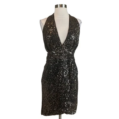 Vestido de cóctel para mujer AQUA talla 12 negro con lentejuelas recortadas en la espalda mini funda Foto 1 de 4