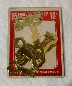 Vintage gummierte Etiketten geprägt ausgefallen Papier Siegel (14) NOS Gold Schlüssel Germany Rarität - Bild 1 von 4