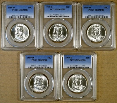 1959-D PCGS MS65 FBL Franklin Half Dollar - 99% Blazing White - Image 1 of 2