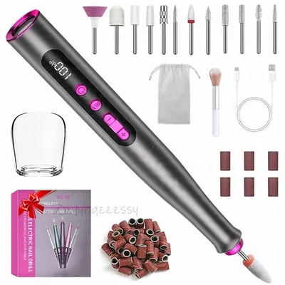 Profi Nagelfräser Elektrische Nagelfeile Akku 35000 U/min Kabellos USB 11-in-1 - Bild 1 von 4