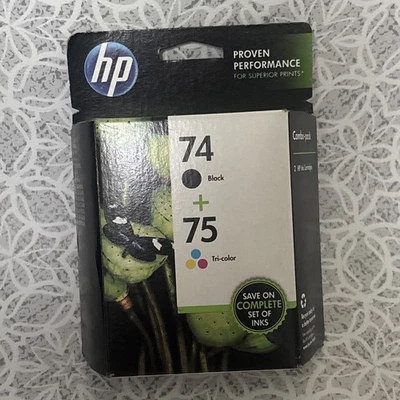 Genuine HP Printer Ink Cartridges 74 Black & 75 Tri-Color Ink Combo Pack 2 NEW - Image 1 of 2