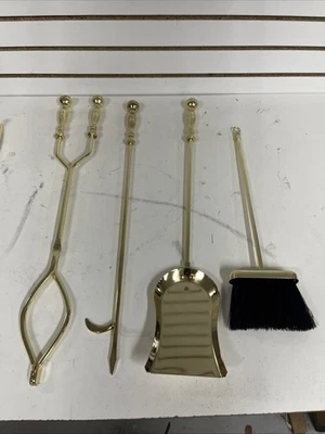 Antiguo Juego de Herramientas para Chimenea Latón Acero Juego de Compañeros Decoración del Hogar - Juego de 5 Piezas Foto 1 de 4