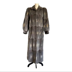 Vintage 70's Sabau Furs Sheared Muskrat Mob Wife OverCoat with Lamp Sleeve Sz L - Picture 1 of 15