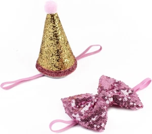 Pet Cute Birthday Party Cone Hat and Bow Tie Collar Set with Adjustable Headband - Picture 1 of 3